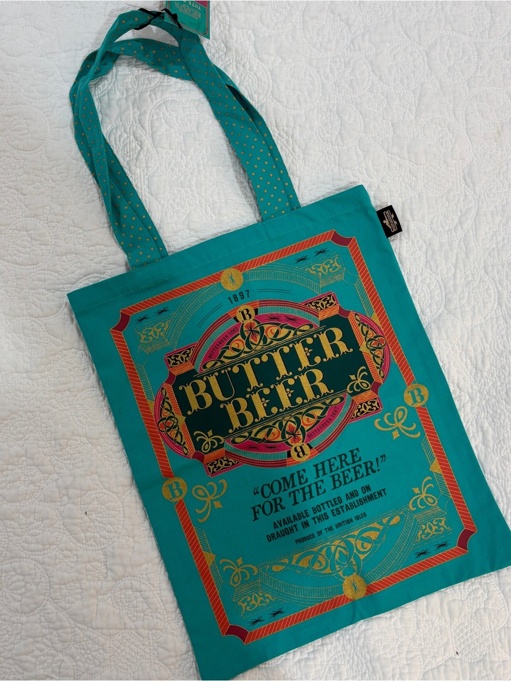 MinaLima Harry Potter Butterbeer Teal Cotton Tote Bag